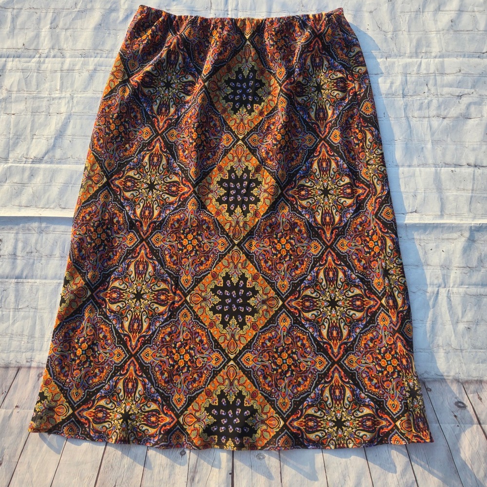 Whimsigoth witchy Paisley Medallion patchwork lined chiffion Maxi Skirt Sz 2X
